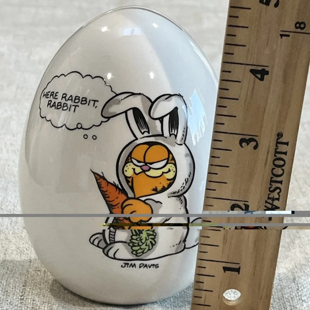 Garfield Cat Ceramic Easter Egg Coin Bank 1978 Vtg Enesco Jim Davis Here Rabbit